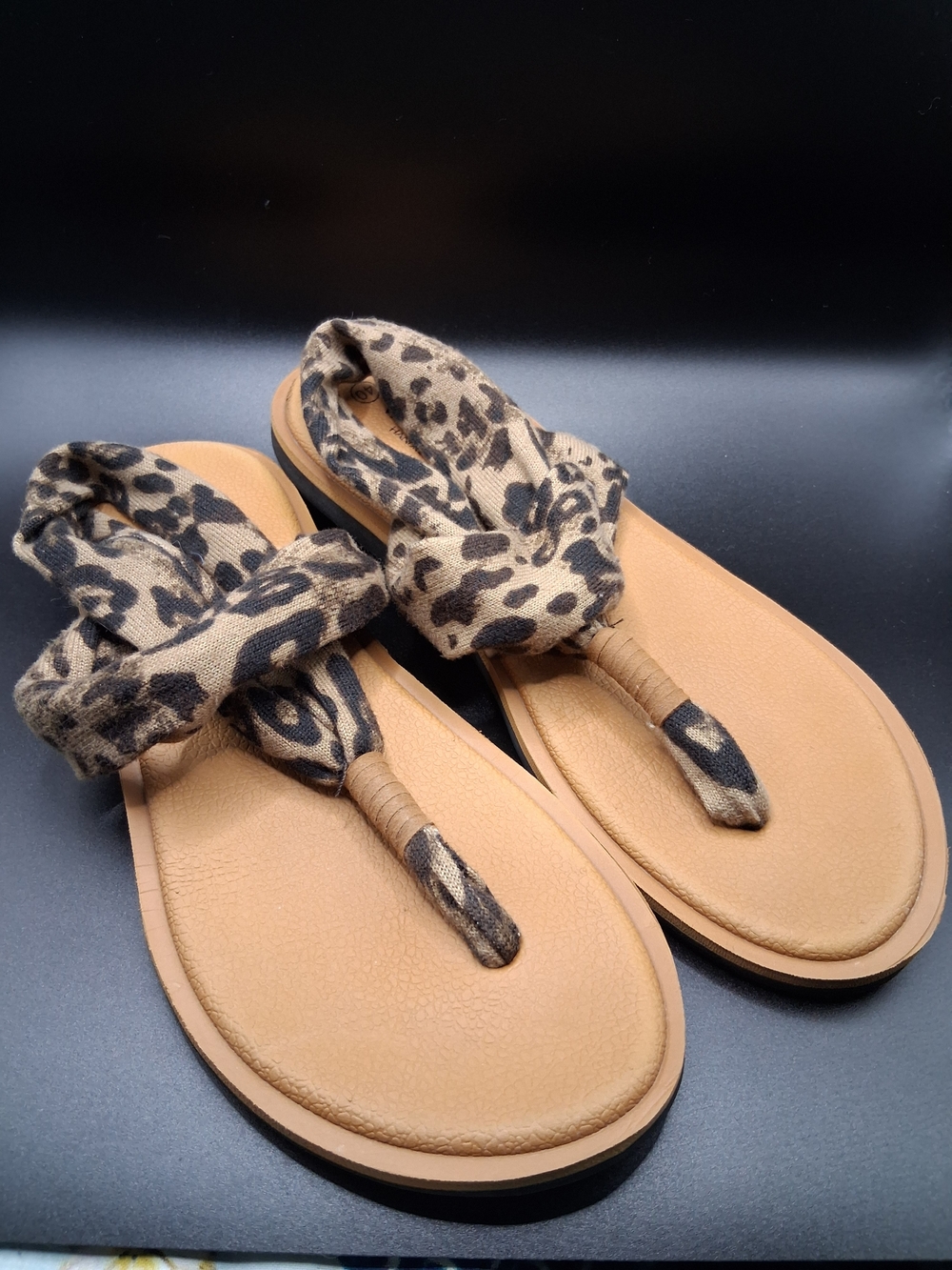 Women’s Leopard Print Fabric Strap Sandals - Tan Footbed
